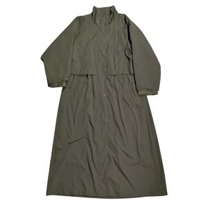 Vintage LL Bean Duster Coat Womens Size L Trench Wool Lined Jacket Olive Green